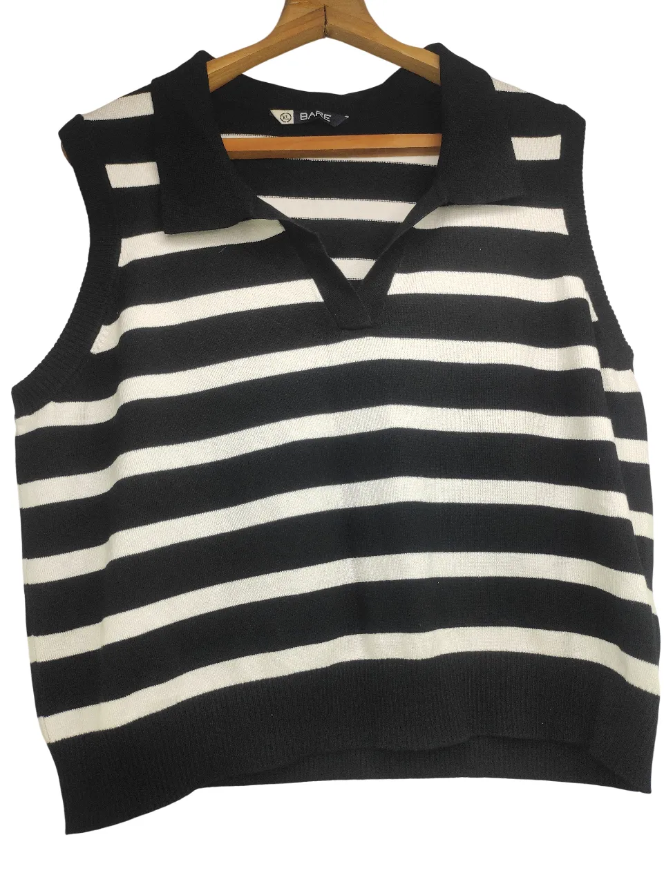 Bare Chic Black & White Striped Sleeveless Knit Crop Top