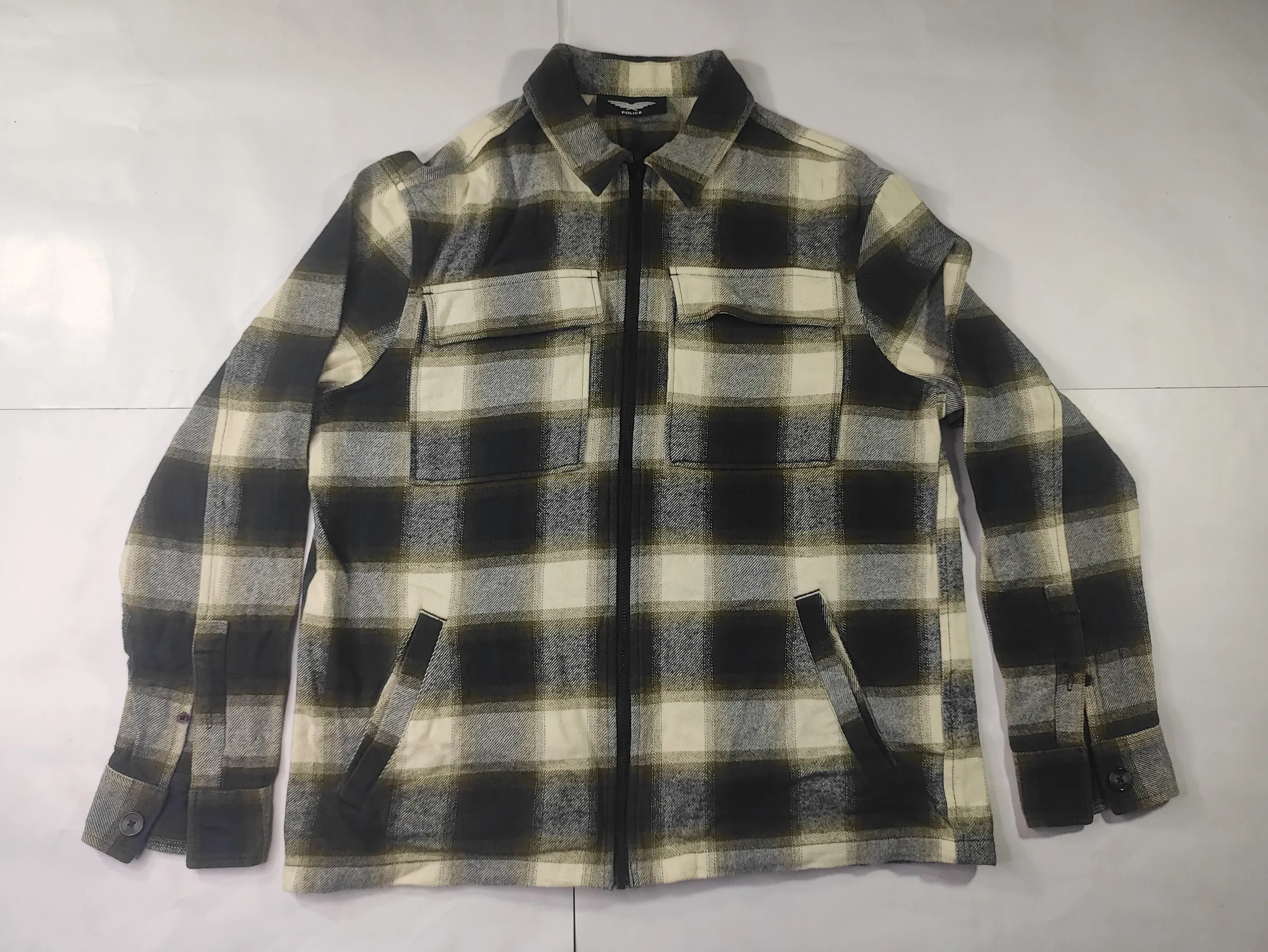 Police Plaid Zip-Front Shirt Jacket