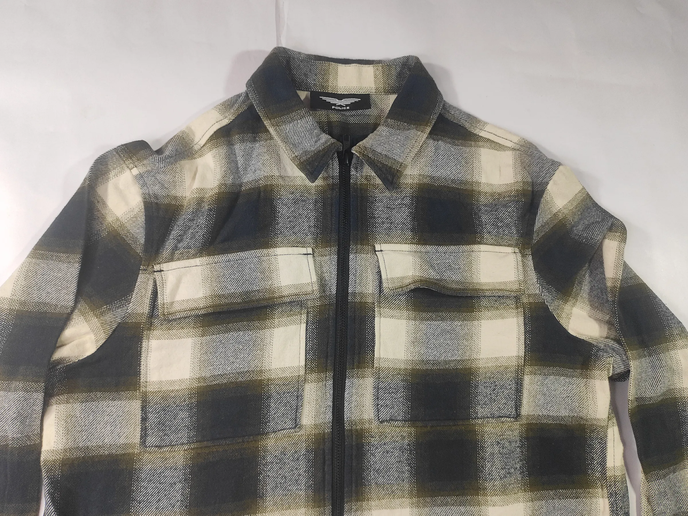Police Plaid Zip-Front Shirt Jacket