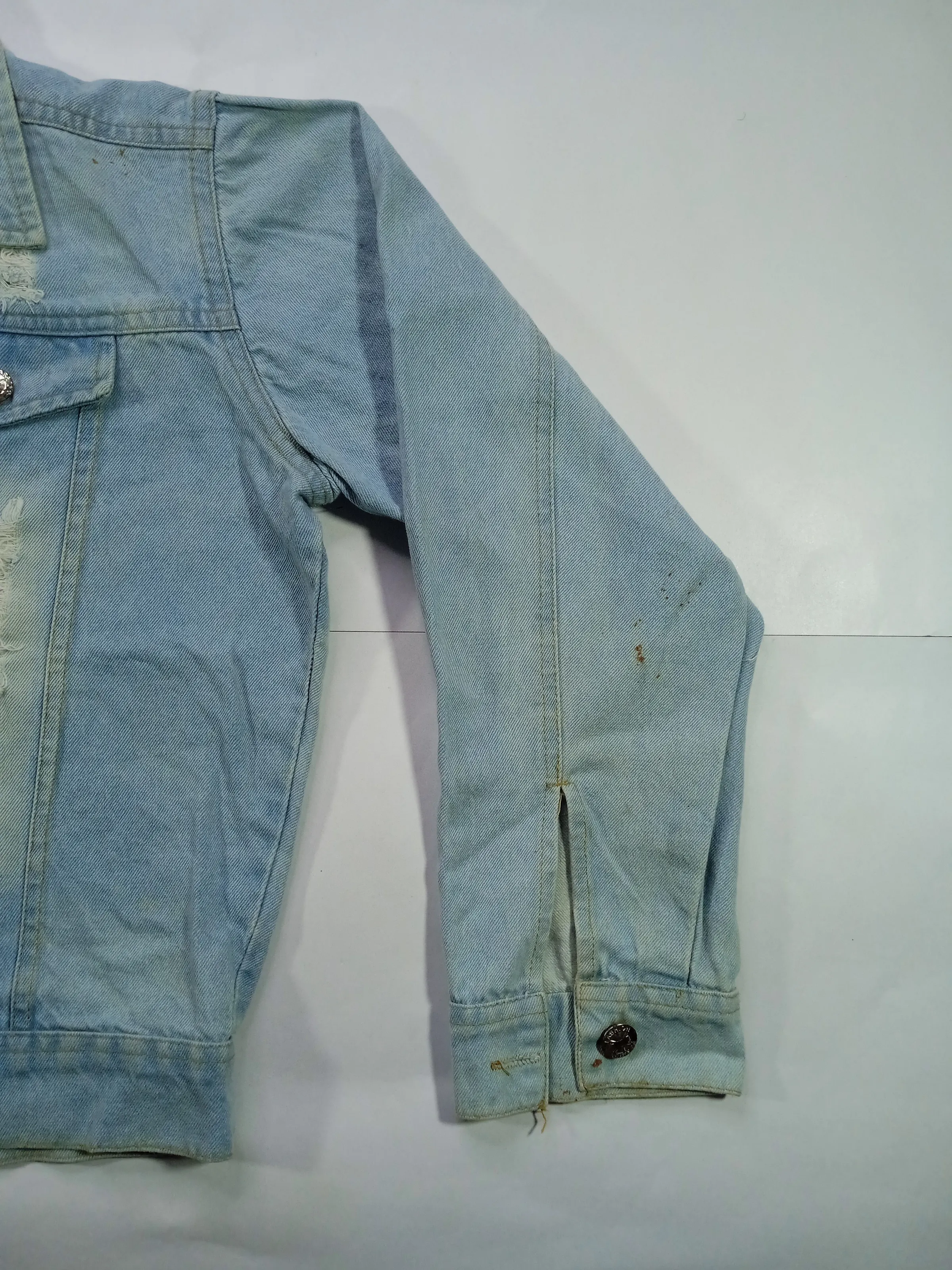 Light-Wash Frayed Panel Denim Jacket