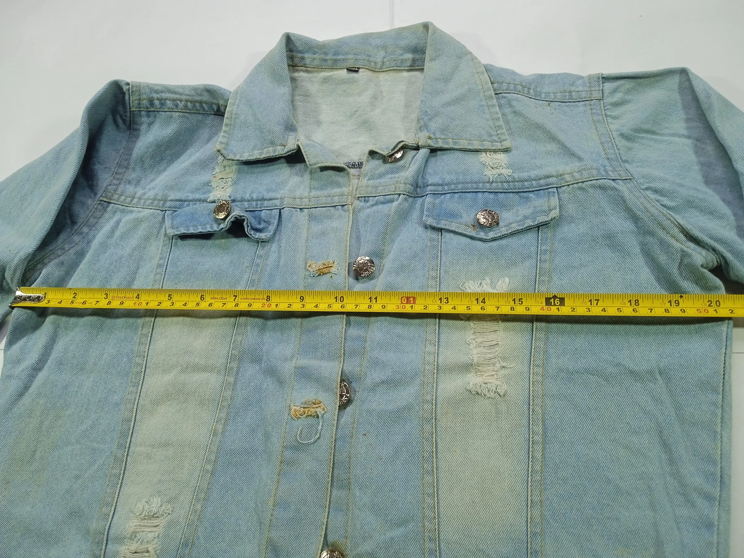 Light-Wash Frayed Panel Denim Jacket