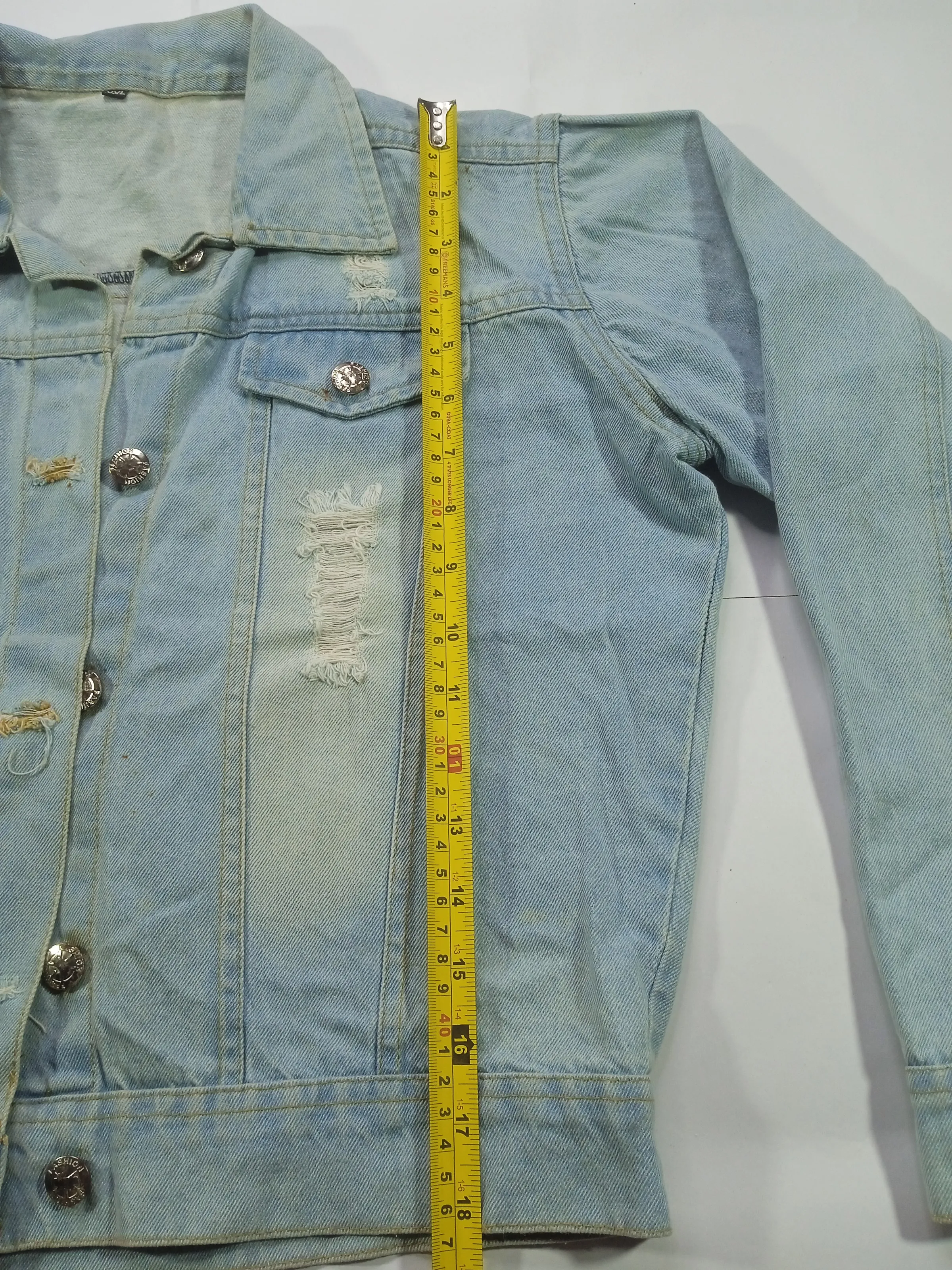 Light-Wash Frayed Panel Denim Jacket