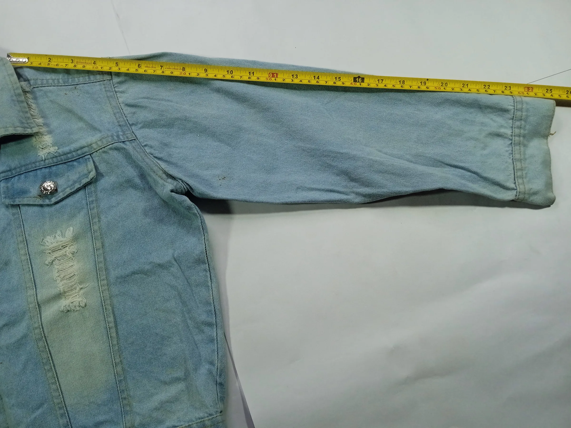 Light-Wash Frayed Panel Denim Jacket