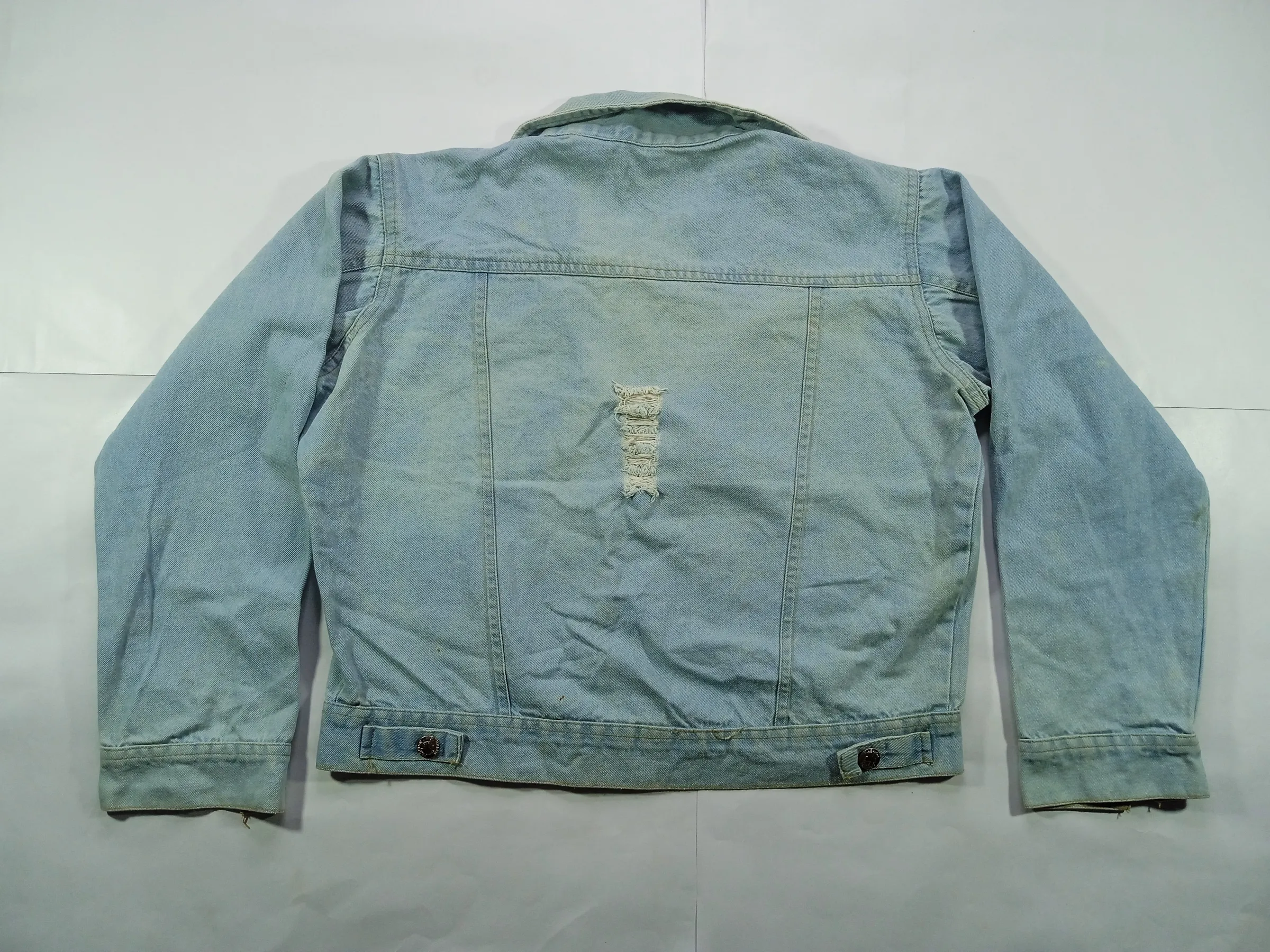 Light-Wash Frayed Panel Denim Jacket