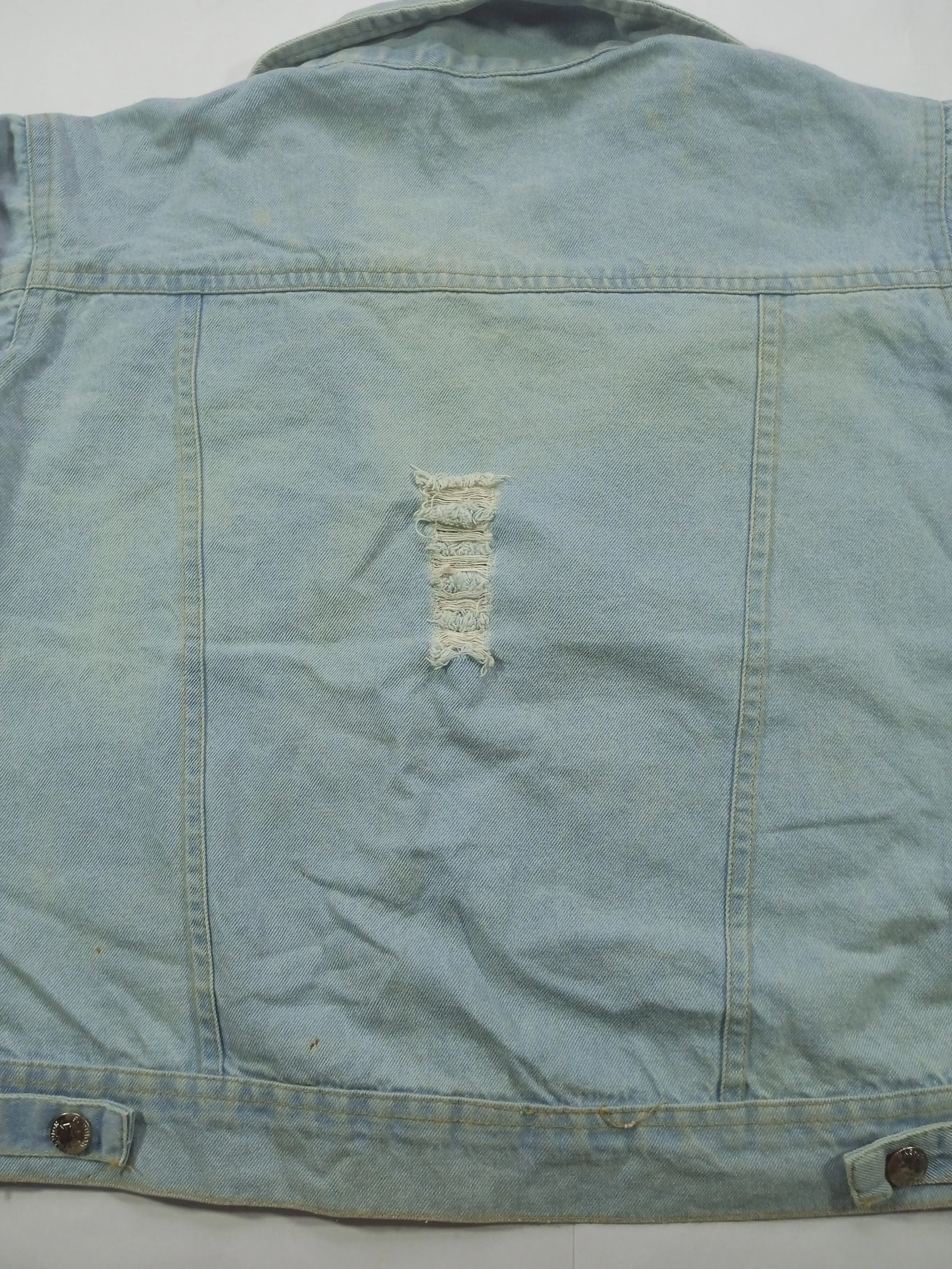 Light-Wash Frayed Panel Denim Jacket