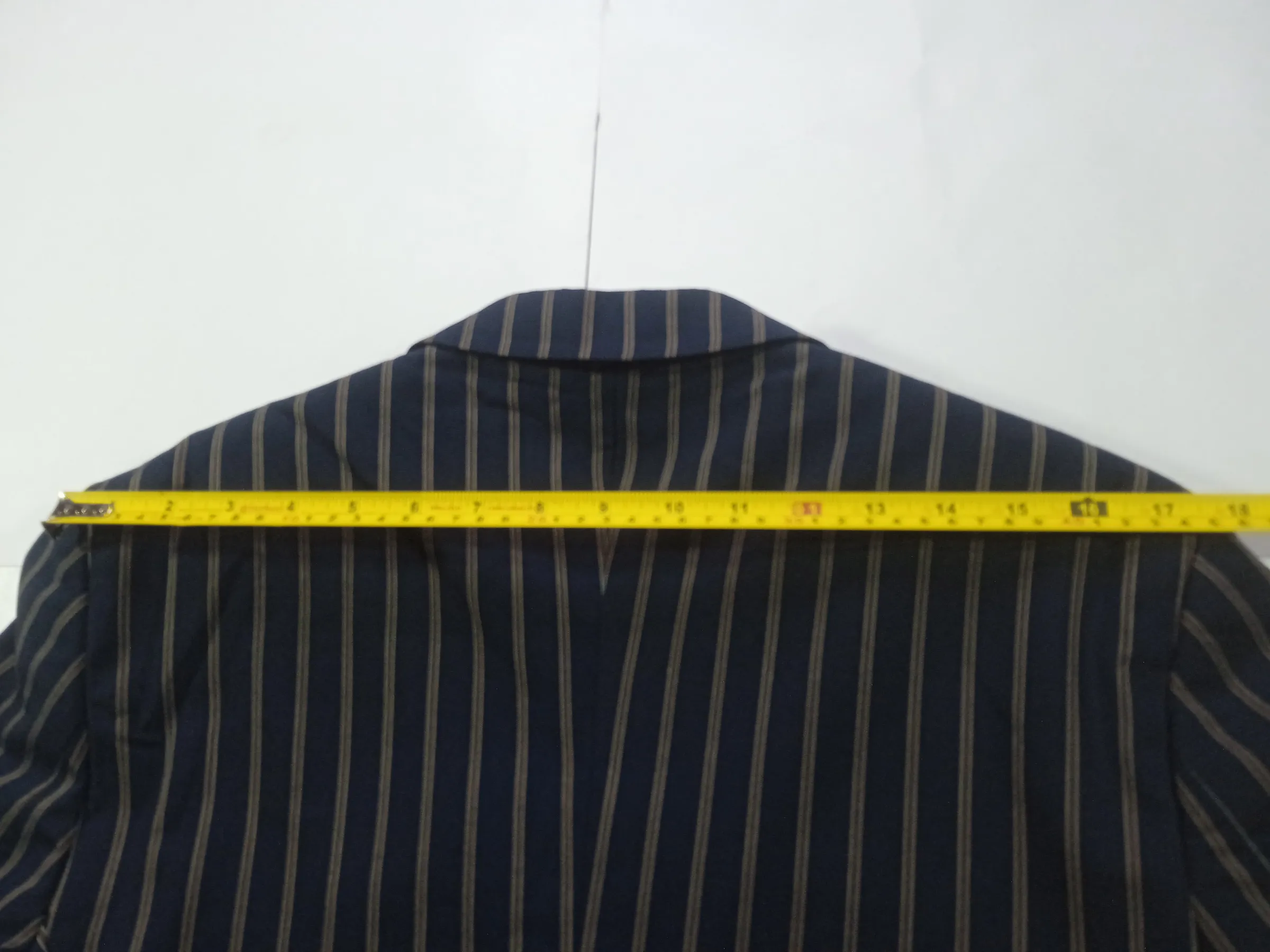 Louis Philippe Men’s Navy Blue & Brown Striped Slim Fit Wool Blend Blazer