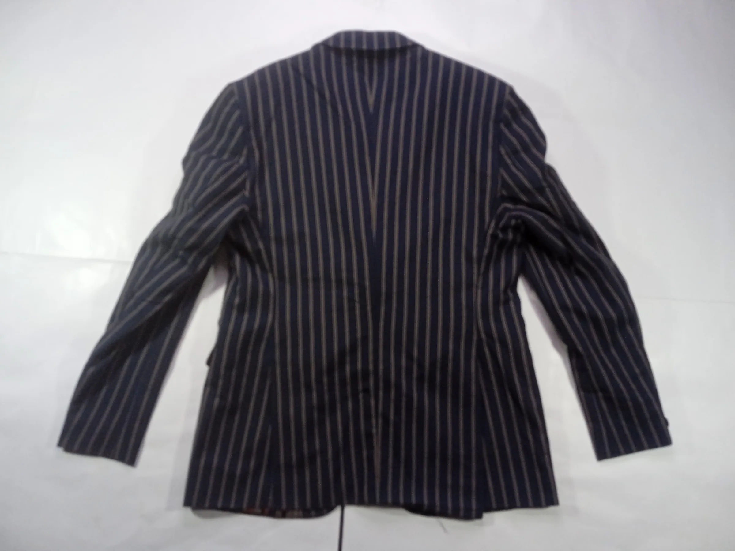 Louis Philippe Men’s Navy Blue & Brown Striped Slim Fit Wool Blend Blazer