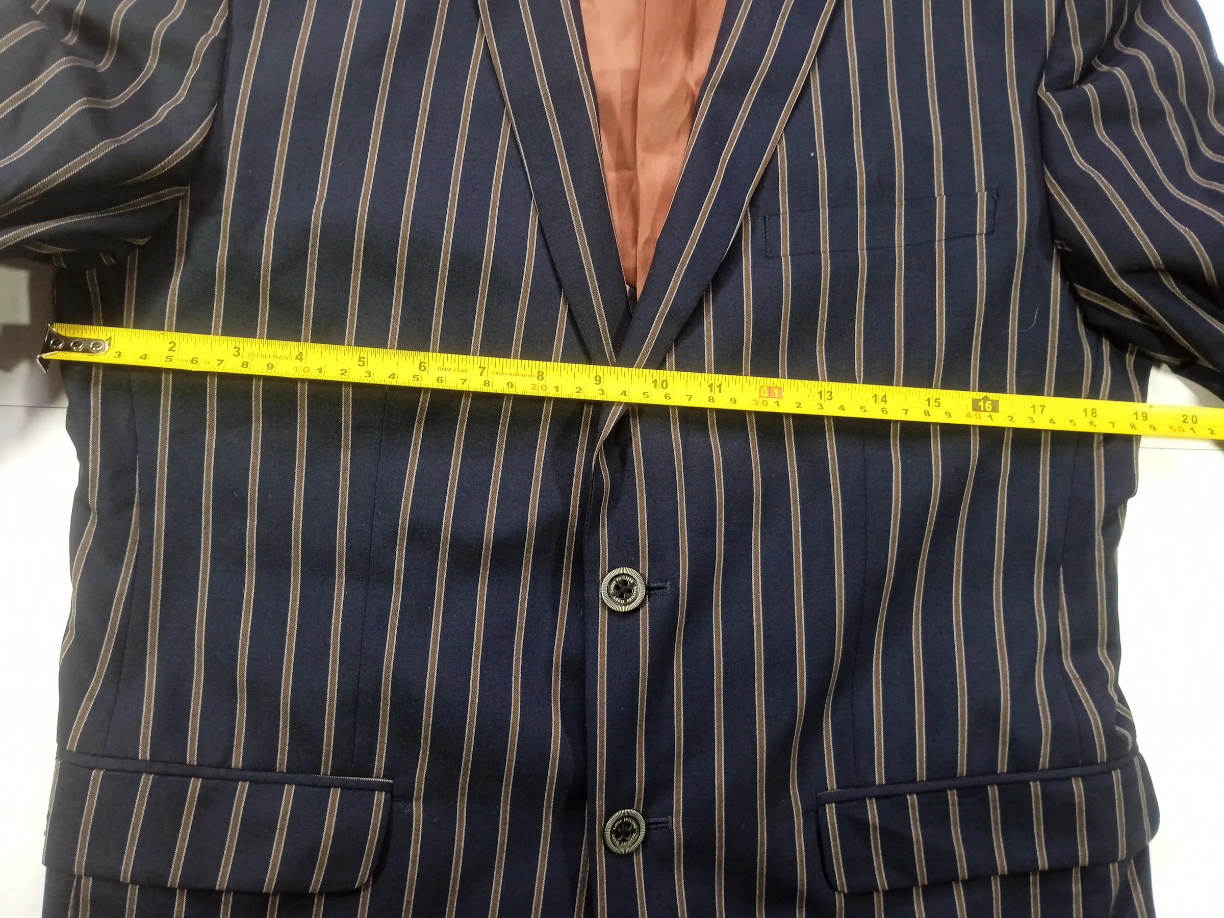 Louis Philippe Men’s Navy Blue & Brown Striped Slim Fit Wool Blend Blazer