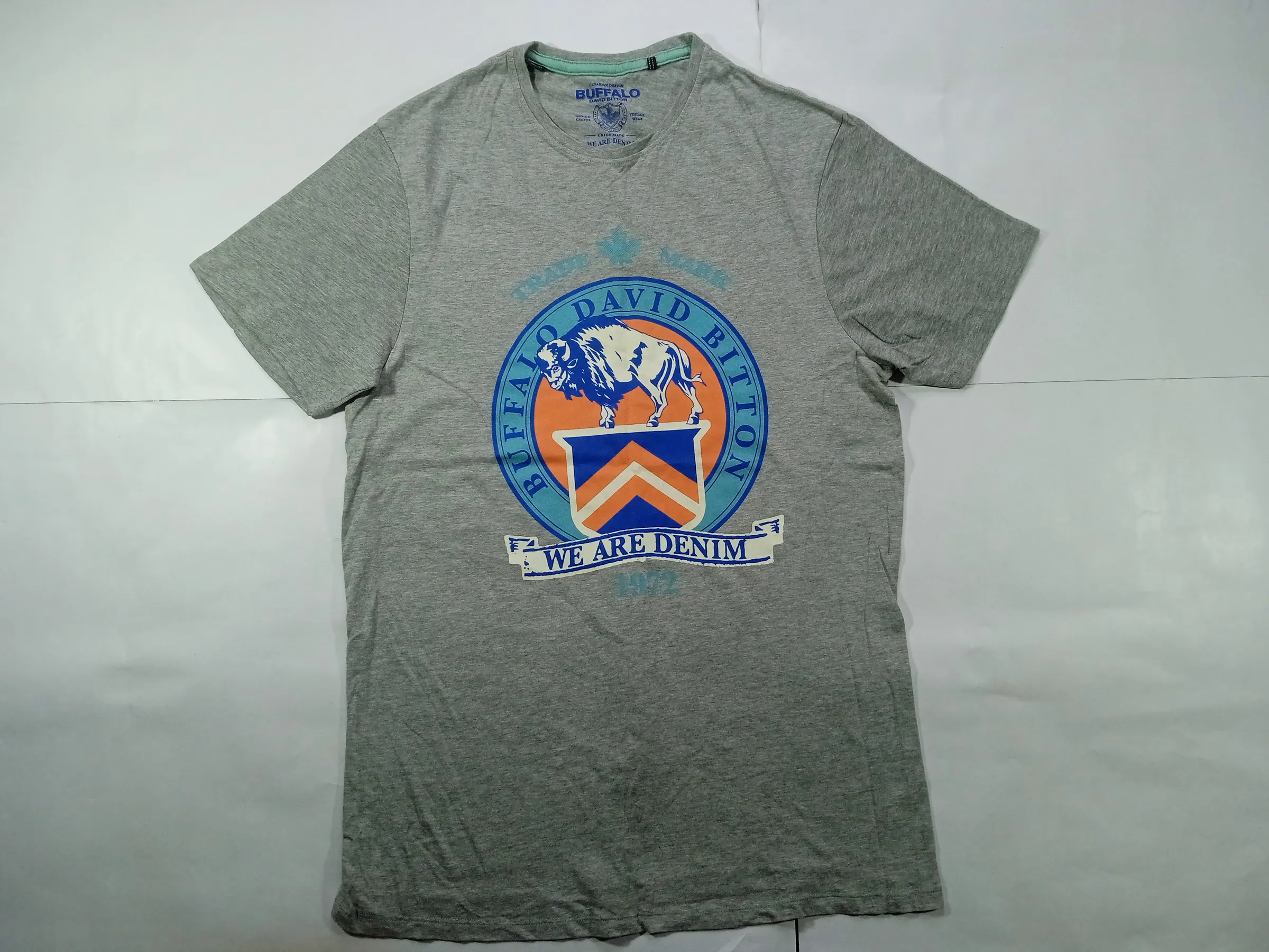 Buffalo David Bitton Men's Heather Grey "We Are Denim" Vintage Graphic T-Shirt (Size M)