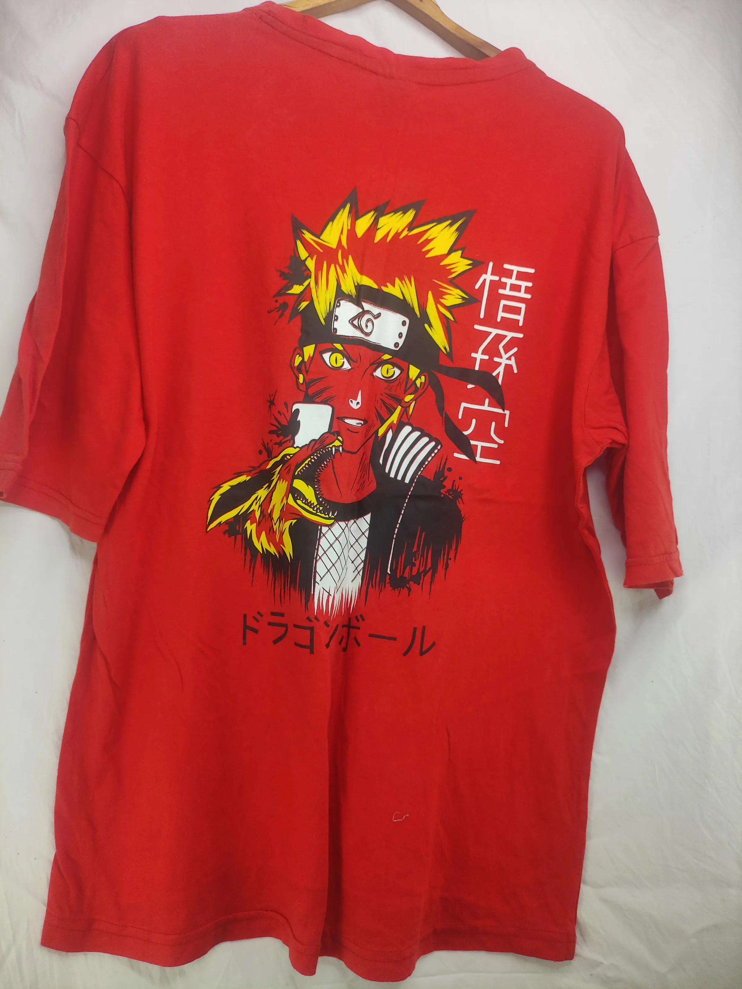 THE ANIME COLLABORATION Men's Crimson Red Anime Graphic T-Shirt – Front Emblem & Back Art Print