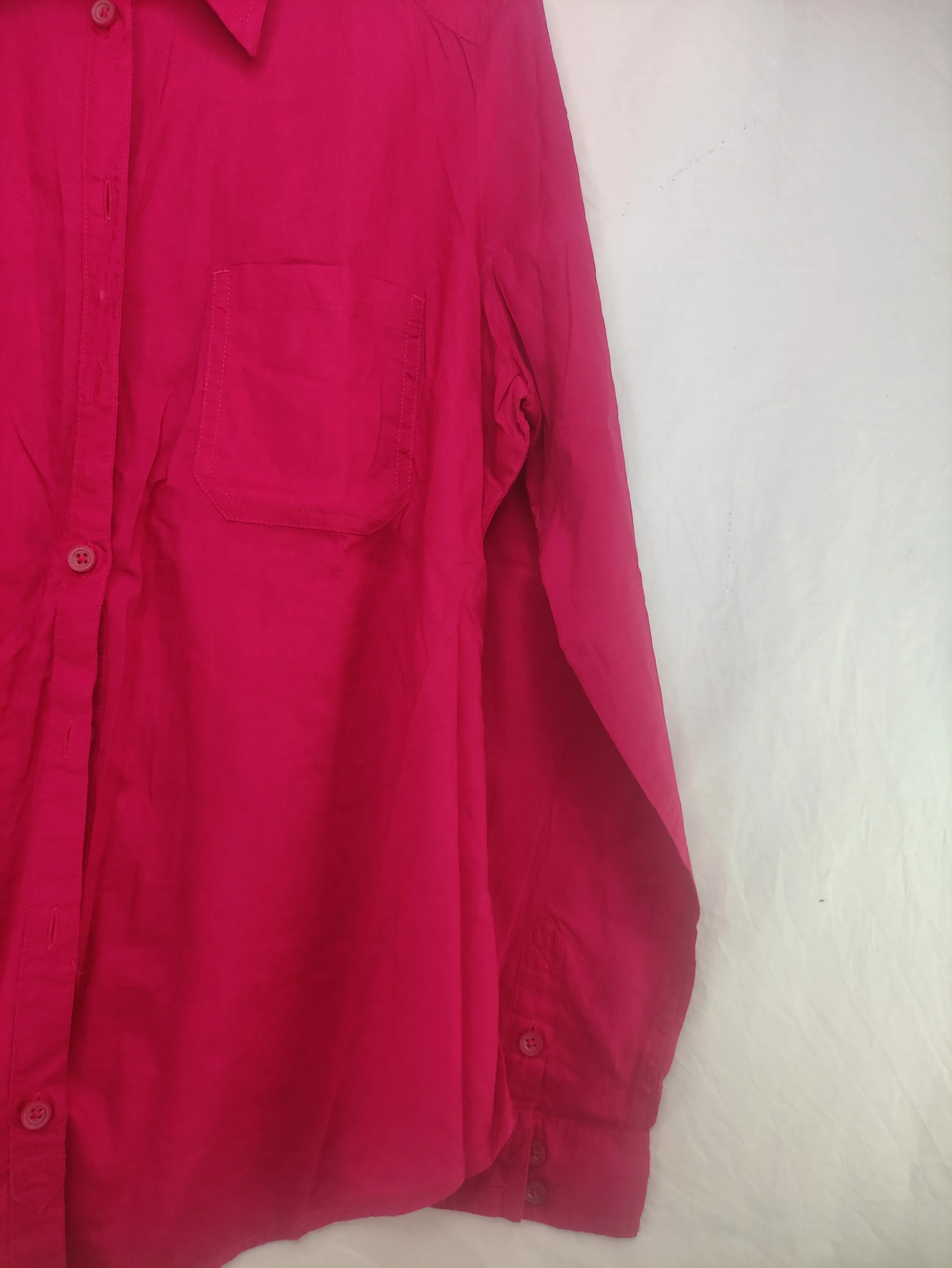 M&S Collection Women’s Bright Pink Long-Sleeve Button-Down Shirt with Dual Chest Pockets