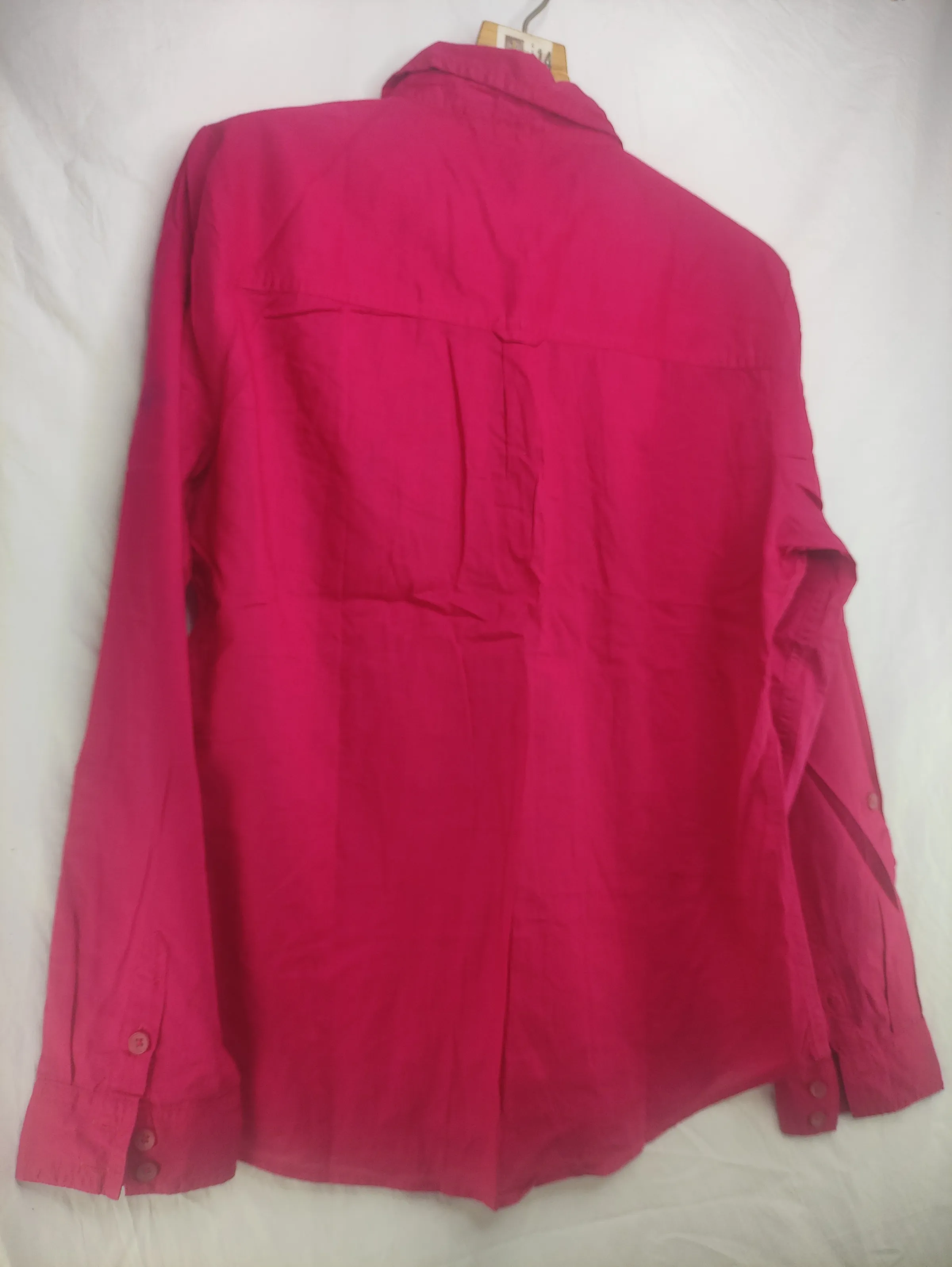 M&S Collection Women’s Bright Pink Long-Sleeve Button-Down Shirt with Dual Chest Pockets