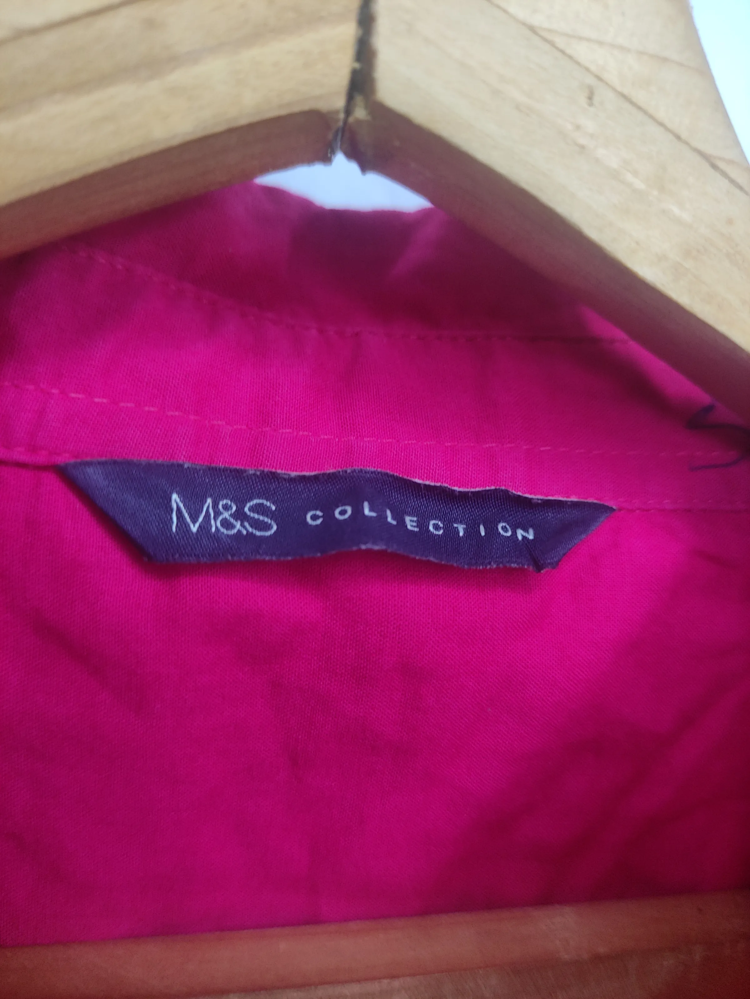 M&S Collection Women’s Bright Pink Long-Sleeve Button-Down Shirt with Dual Chest Pockets