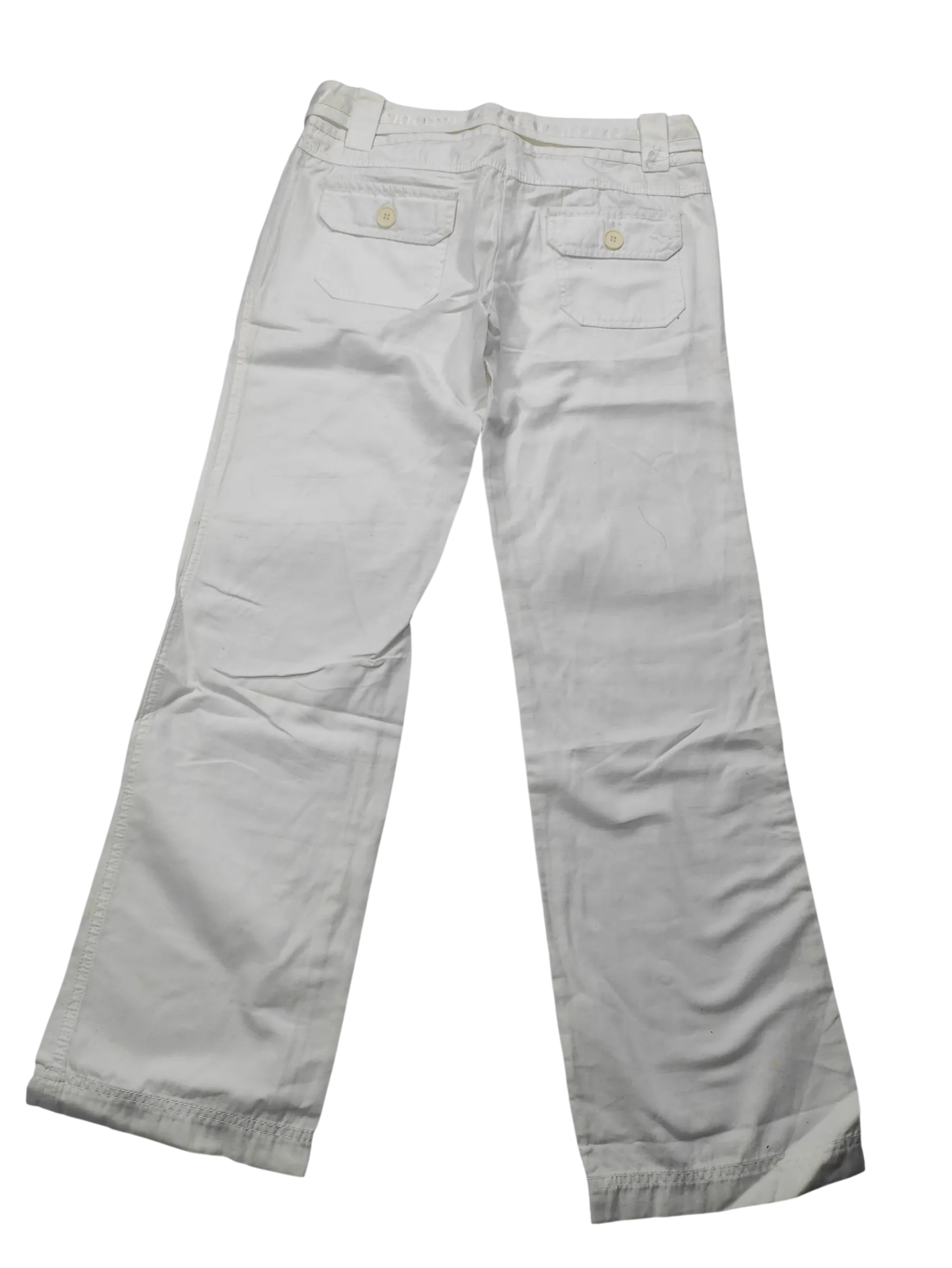 Women's White Belted Cargo Trousers – Relaxed Fit Wide-Leg Cotton Pants