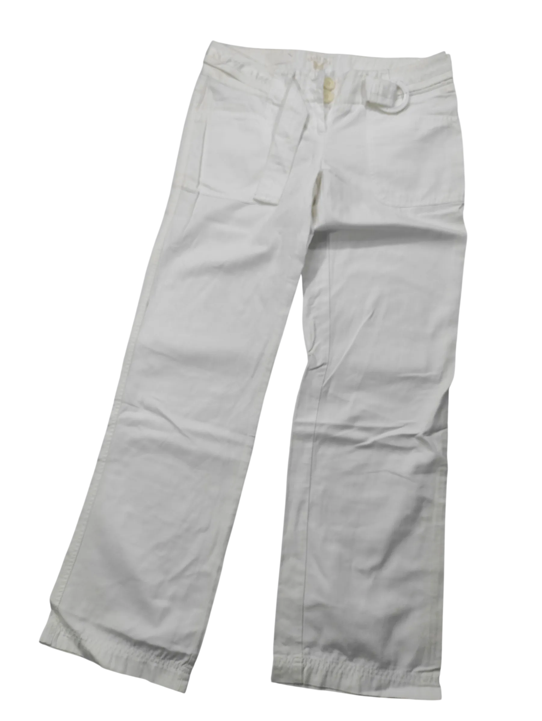 Women's White Belted Cargo Trousers – Relaxed Fit Wide-Leg Cotton Pants