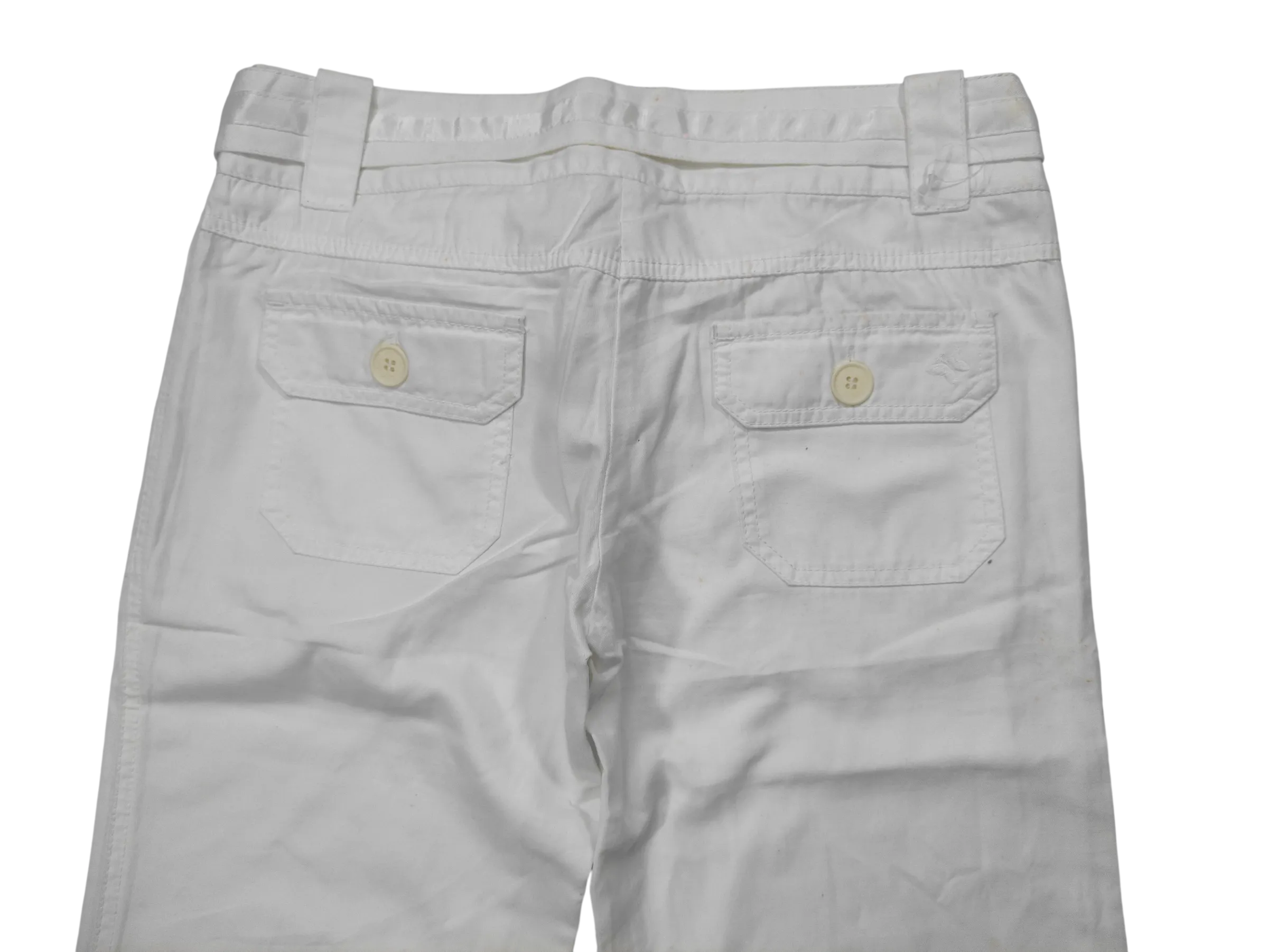 Women's White Belted Cargo Trousers – Relaxed Fit Wide-Leg Cotton Pants