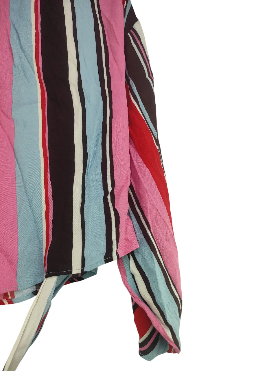 ZARA BASIC Women’s Multicolor Vertical Striped Front Tie Crop Top with Long Sleeves