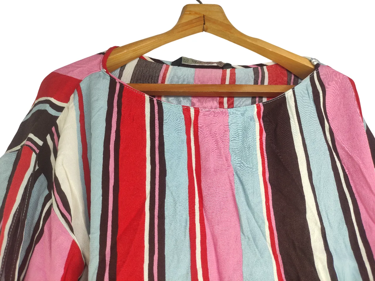 ZARA BASIC Women’s Multicolor Vertical Striped Front Tie Crop Top with Long Sleeves