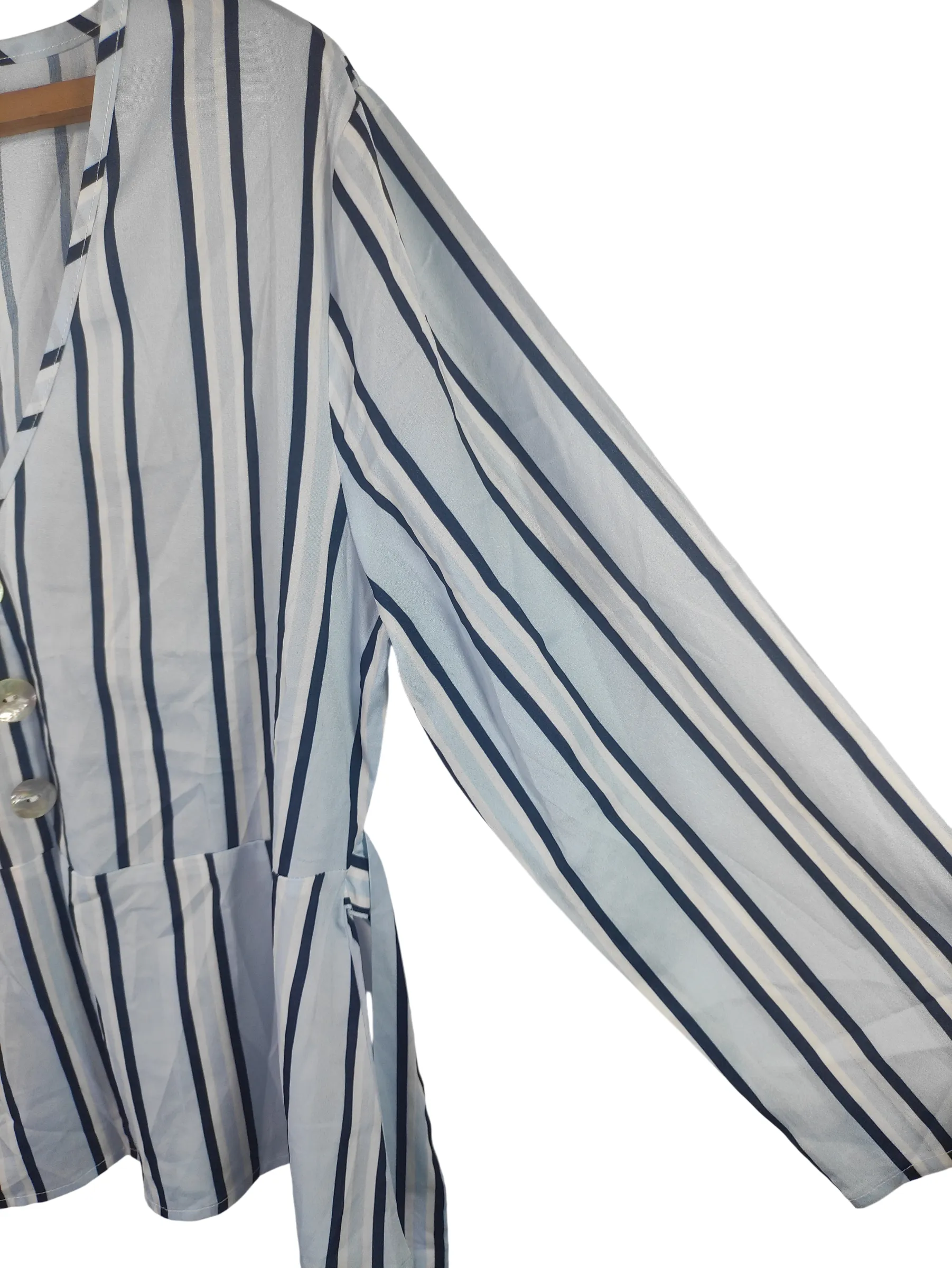 SHEIN Women's V-Neck Vertical Striped Tie-Front Peplum Top