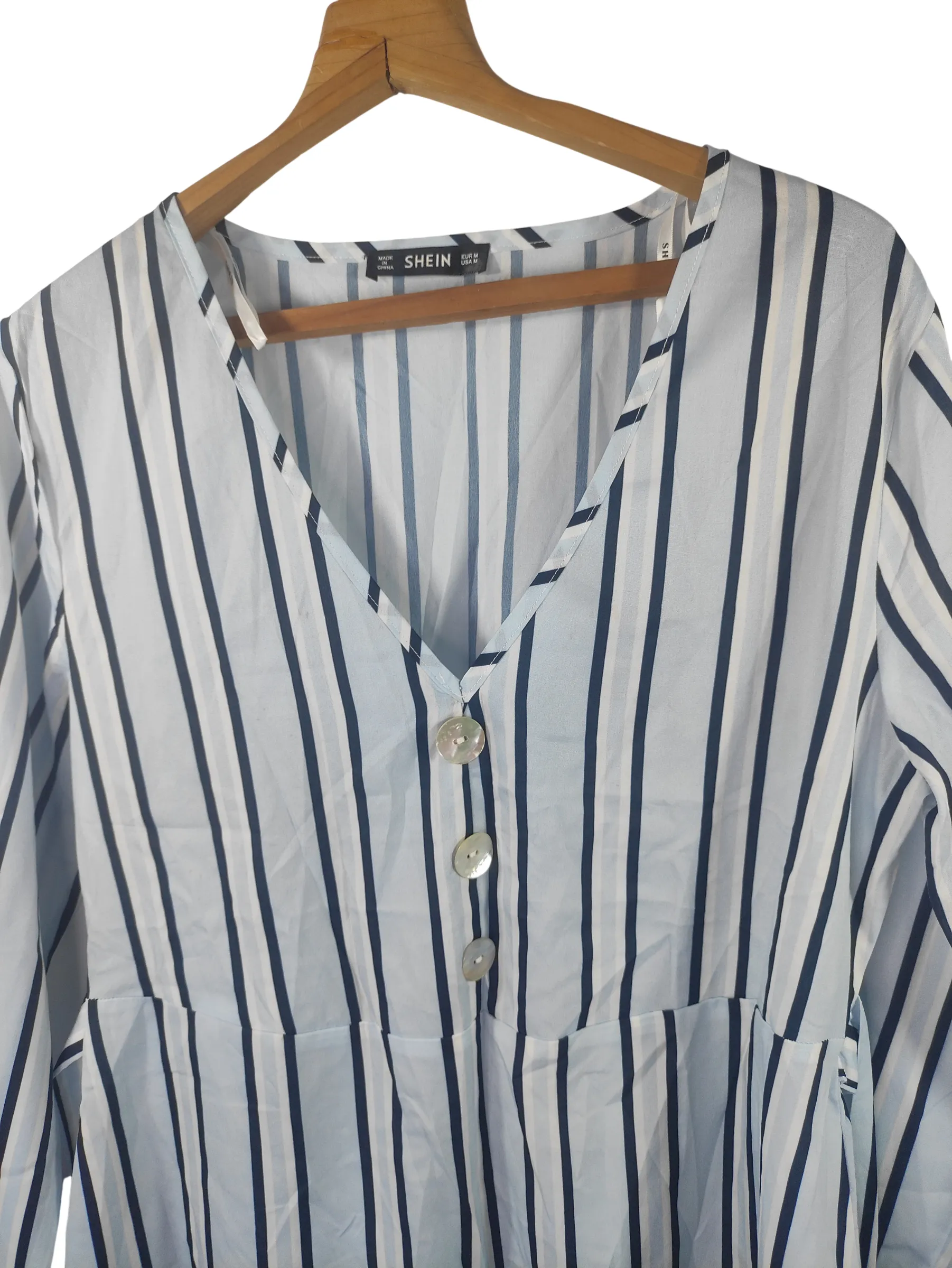 SHEIN Women's V-Neck Vertical Striped Tie-Front Peplum Top
