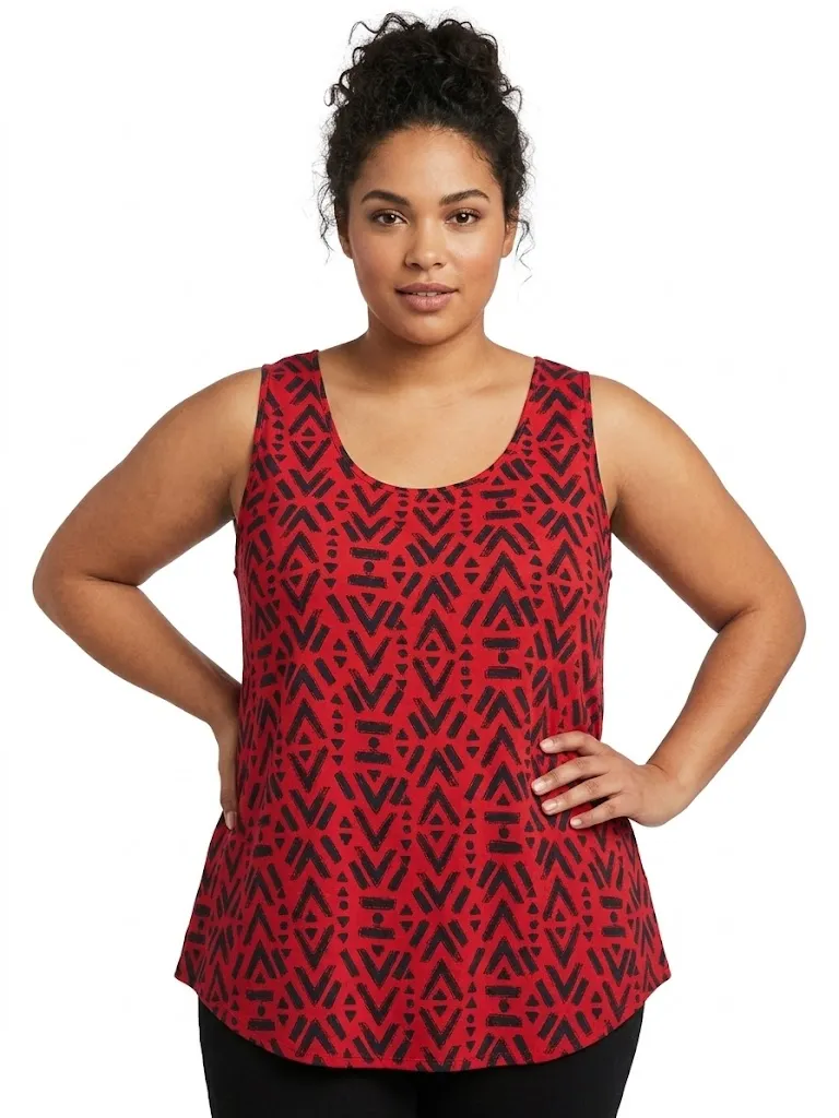 Faded Glory Women's Plus Size Red Geometric Printed Scoop Neck Tank Top