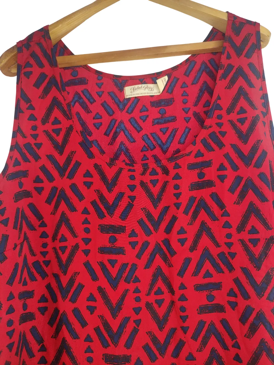 Faded Glory Women's Plus Size Red Geometric Printed Scoop Neck Tank Top
