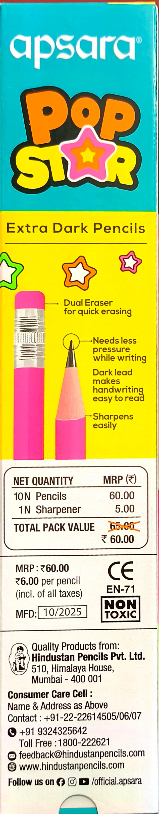 Apsara Pop Star Extra Dark Pencils (Pack of 10)