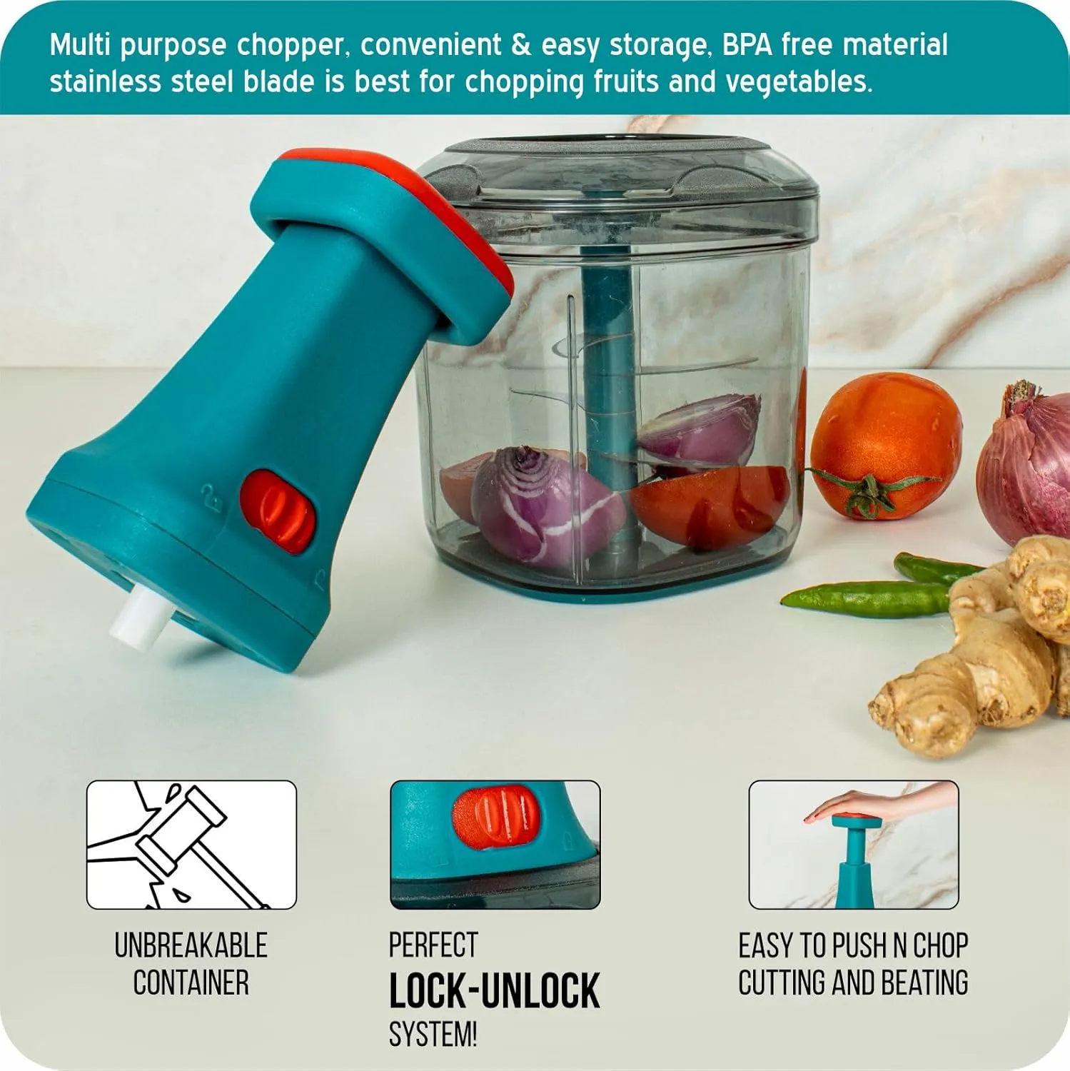 Manual Hand Push Food Chopper & Vegetable Cutter