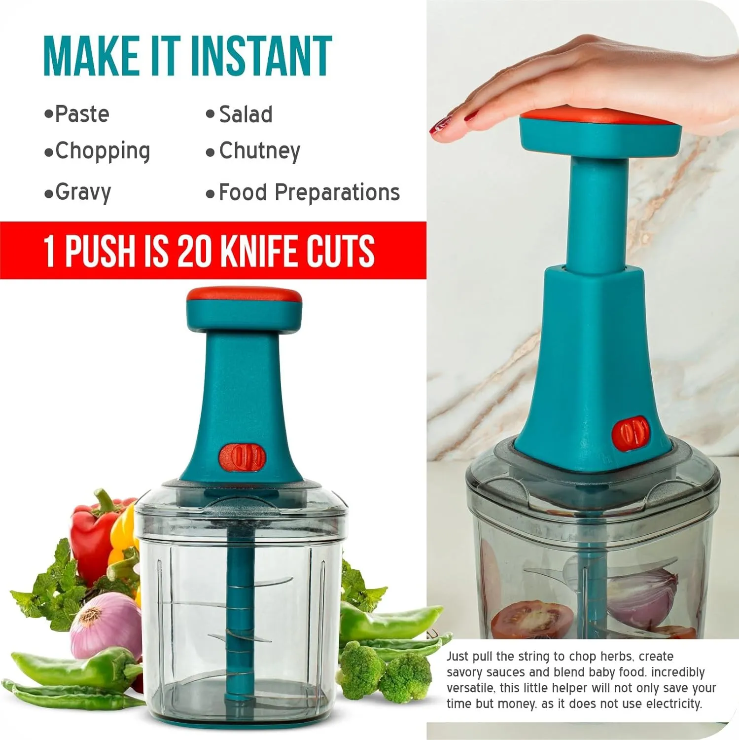 Manual Hand Push Food Chopper & Vegetable Cutter