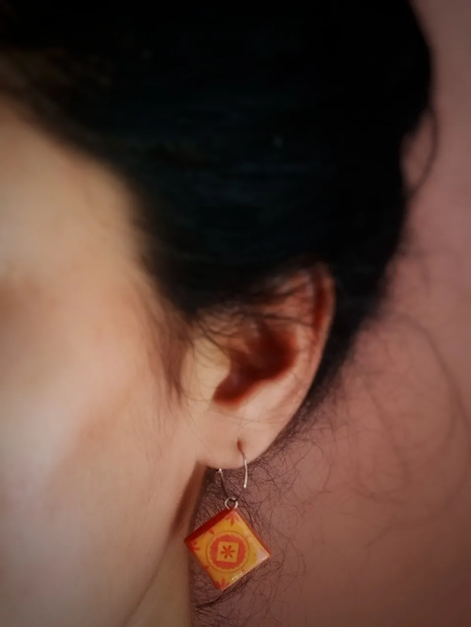 Mediterranean Tiles Inspired Clay Dangler Earrings with Anti-Tarnish Stainless Steel hoops