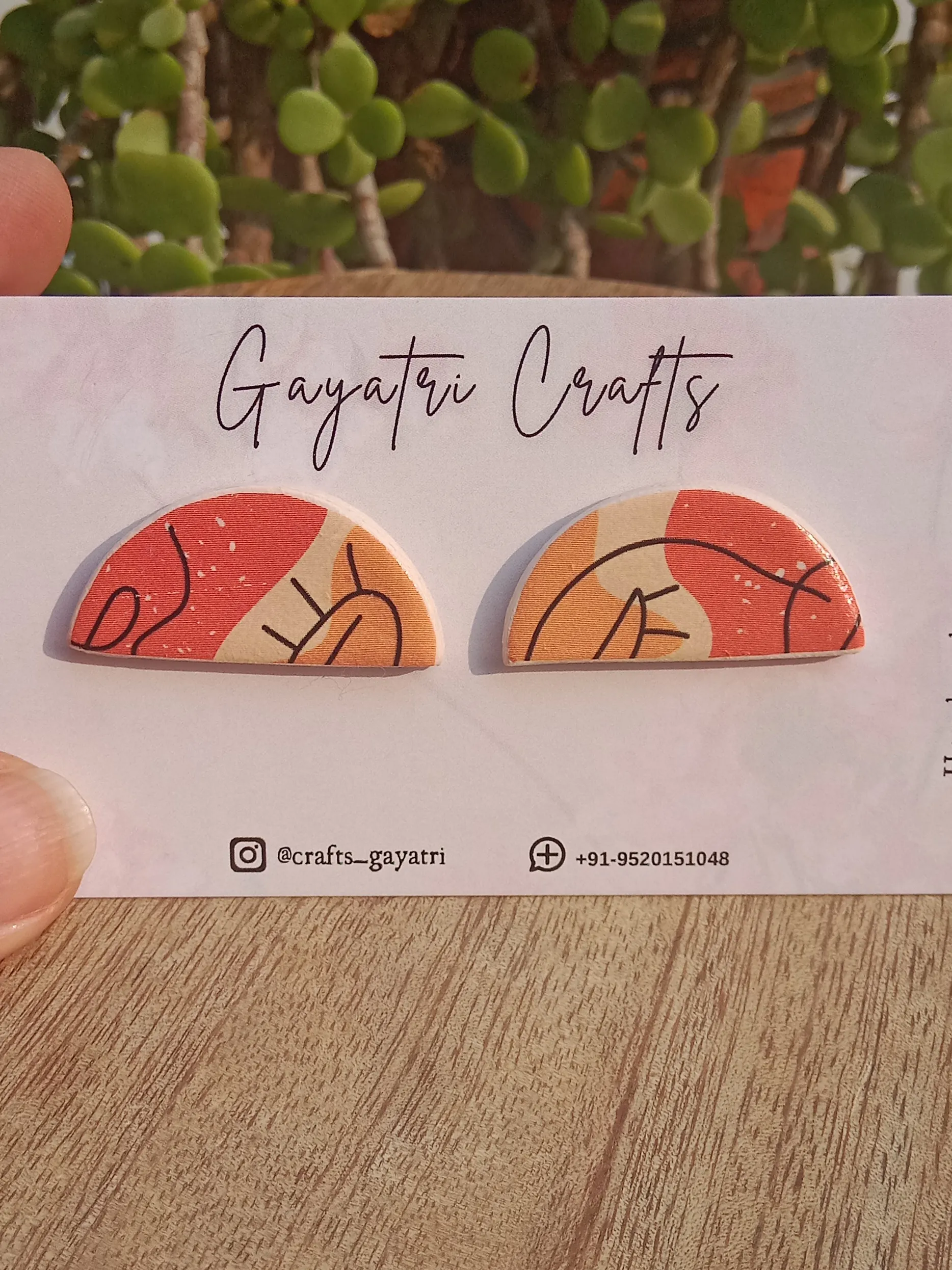 Orange and Peach Line Art Semicircle Boho Studs Earrings - Stainless Steel Hypoallergenic Backing
