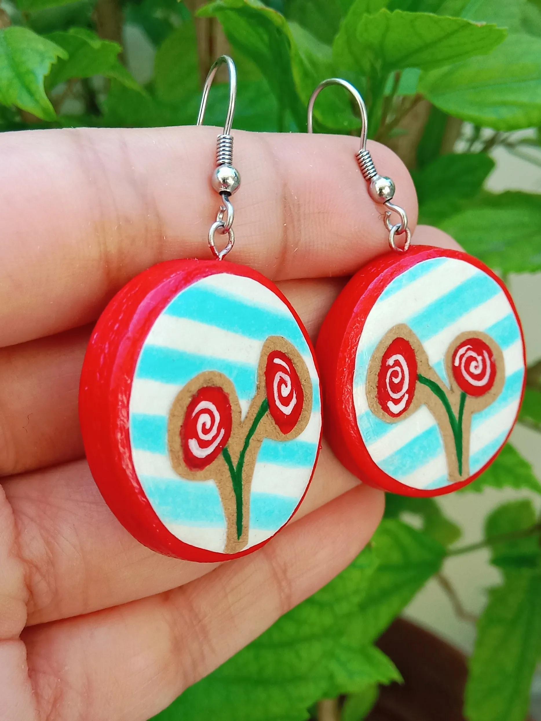Scrapbook Red: Mediterranean Clay Earrings with Anti-Tarnish Hooks
