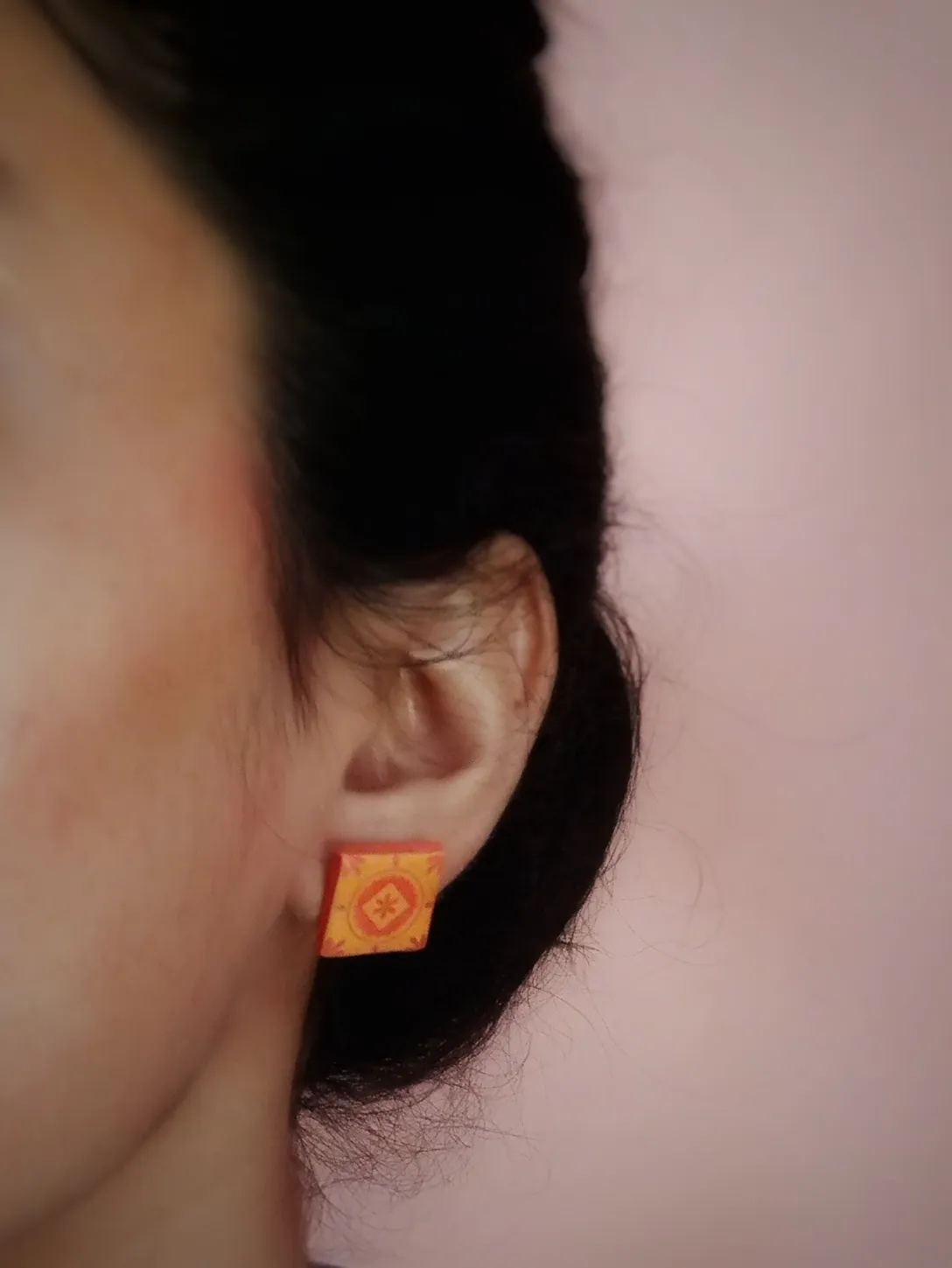 Orange Mediterranean Tiles Inspired Clay Studs. Earrings with Anti-Tarnish Stainless Steel backing.