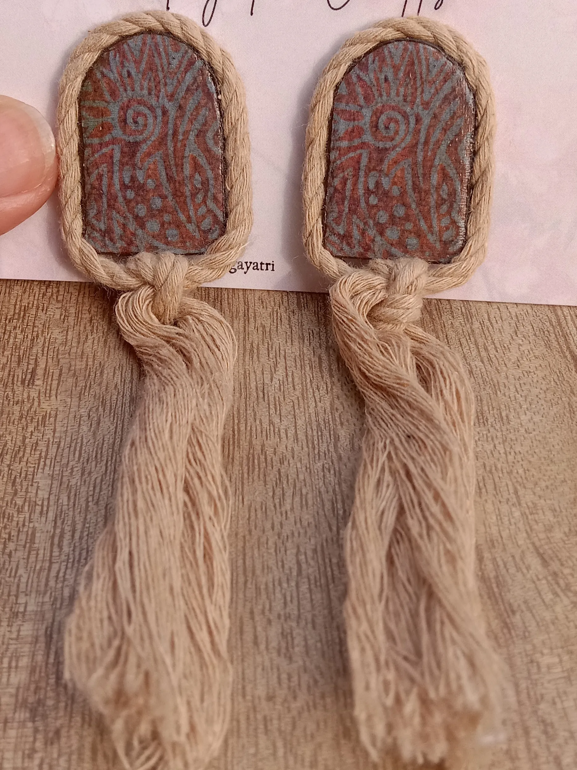 Minimalist Clay Studs With A Vintage Tribal Boho Pattern And A Macrame Twist