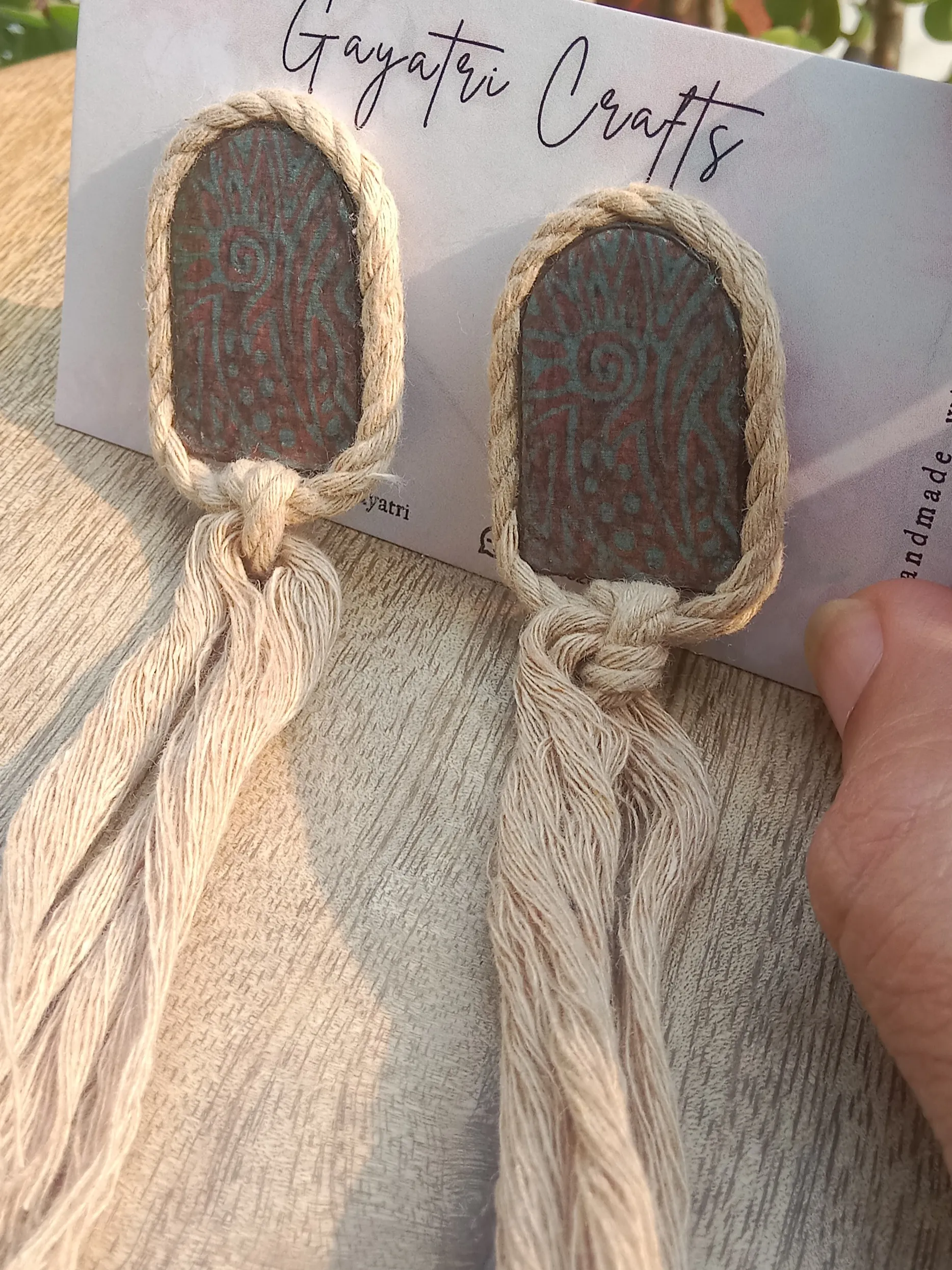 Minimalist Clay Studs With A Vintage Tribal Boho Pattern And A Macrame Twist