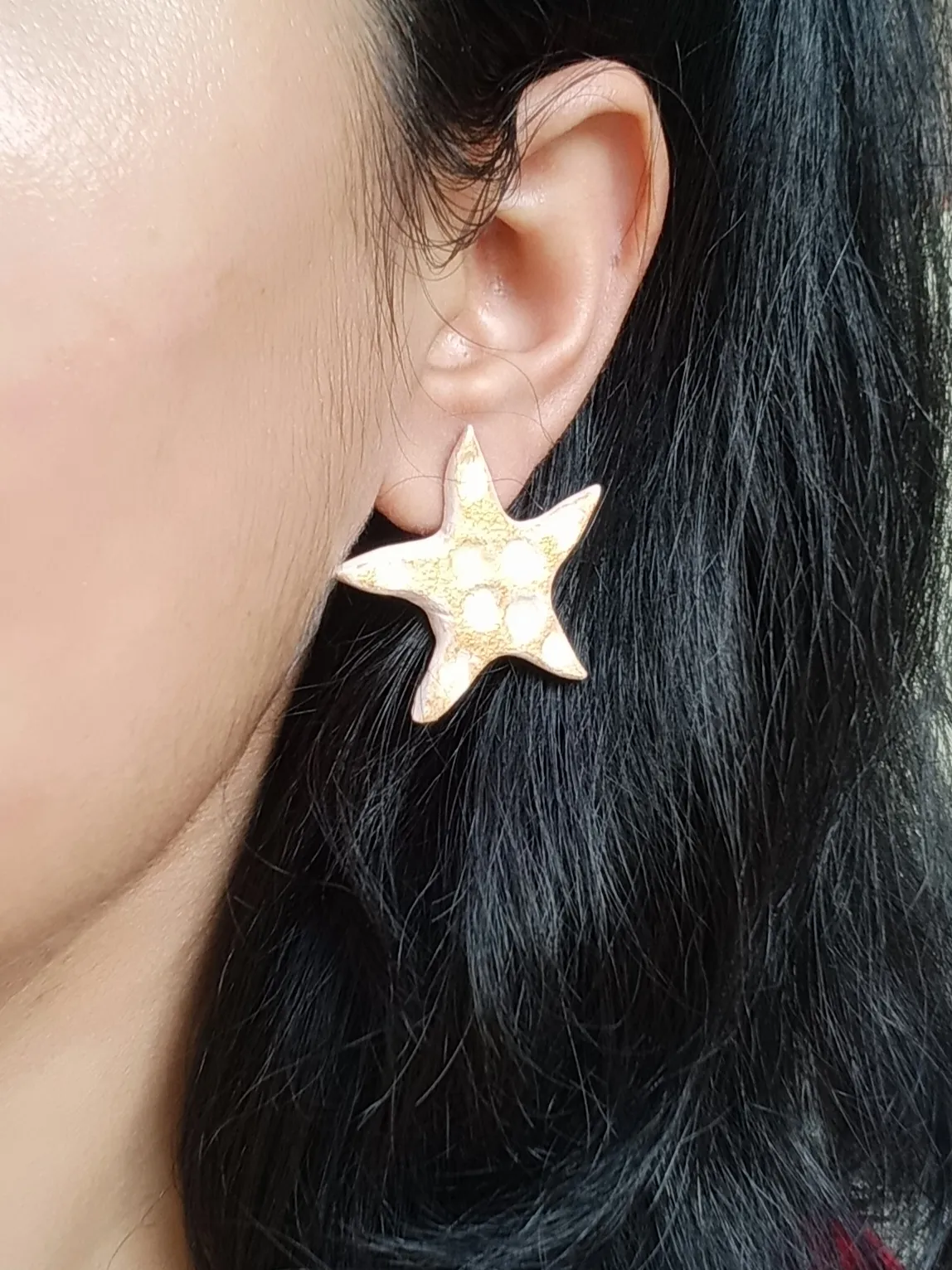 Starfish Clay Studs With A Golden Shimmering Touch