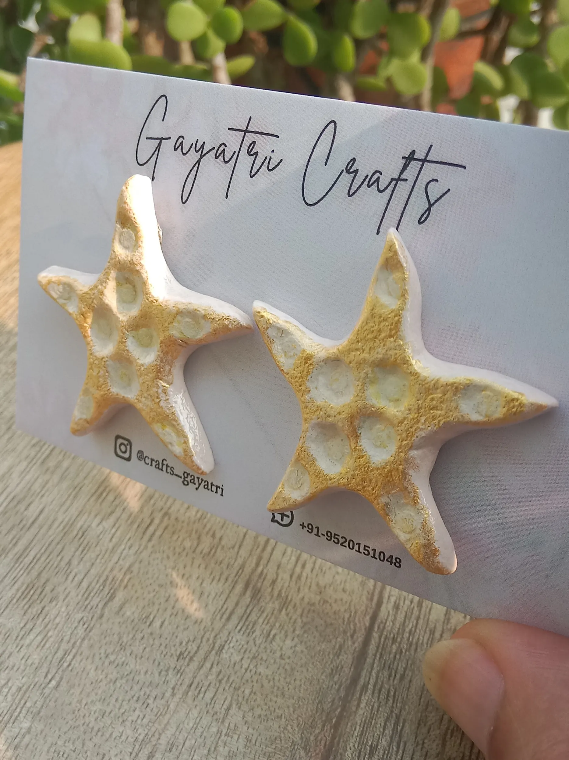 Starfish Clay Studs With A Golden Shimmering Touch