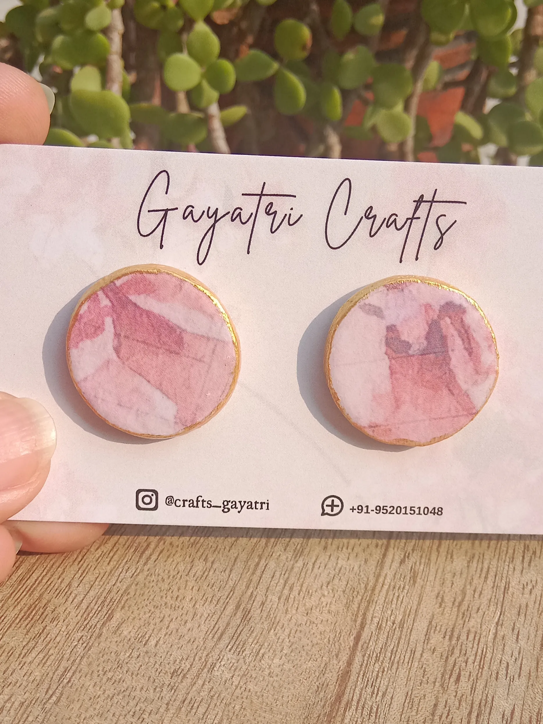 Victorian Rose Stationery Studs - Vintage Pink Rose Clay Earrings with Gold Border