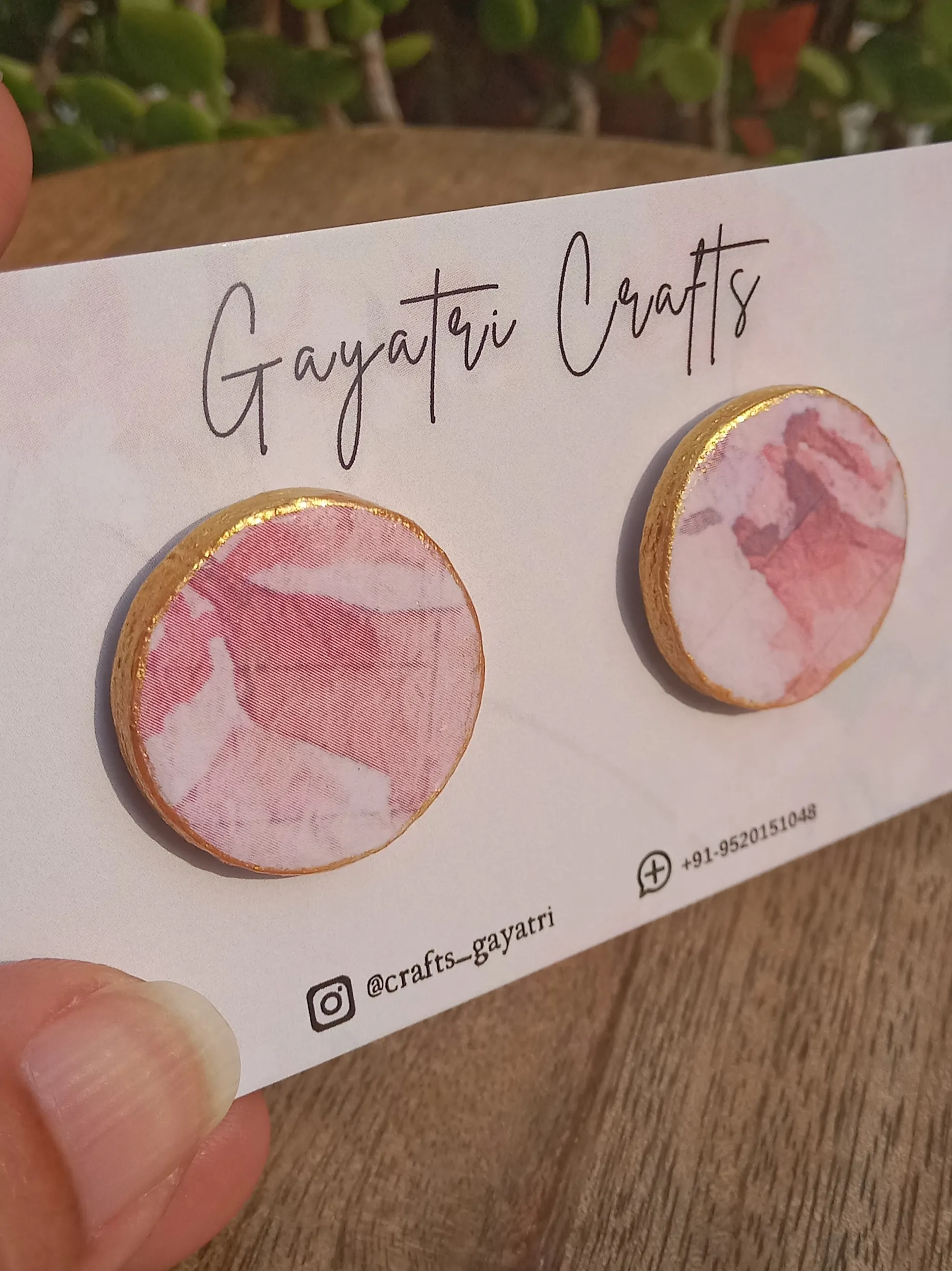 Victorian Rose Stationery Studs - Vintage Pink Rose Clay Earrings with Gold Border