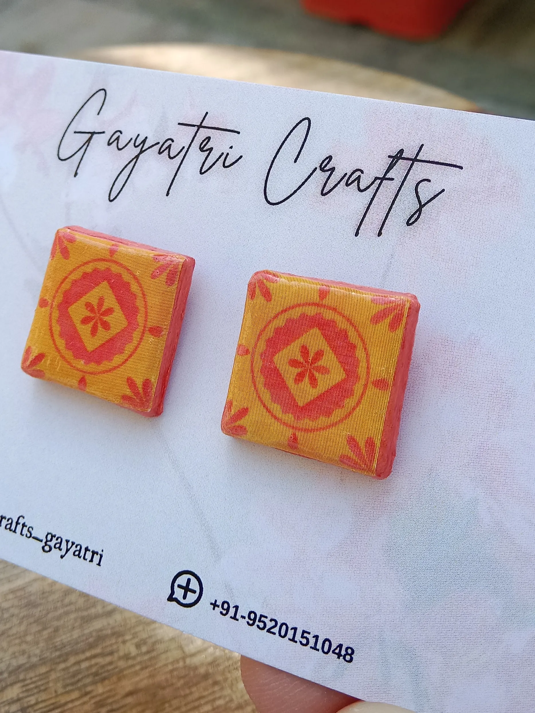 Orange Mediterranean Tiles Inspired Clay Studs. Earrings with Anti-Tarnish Stainless Steel backing.