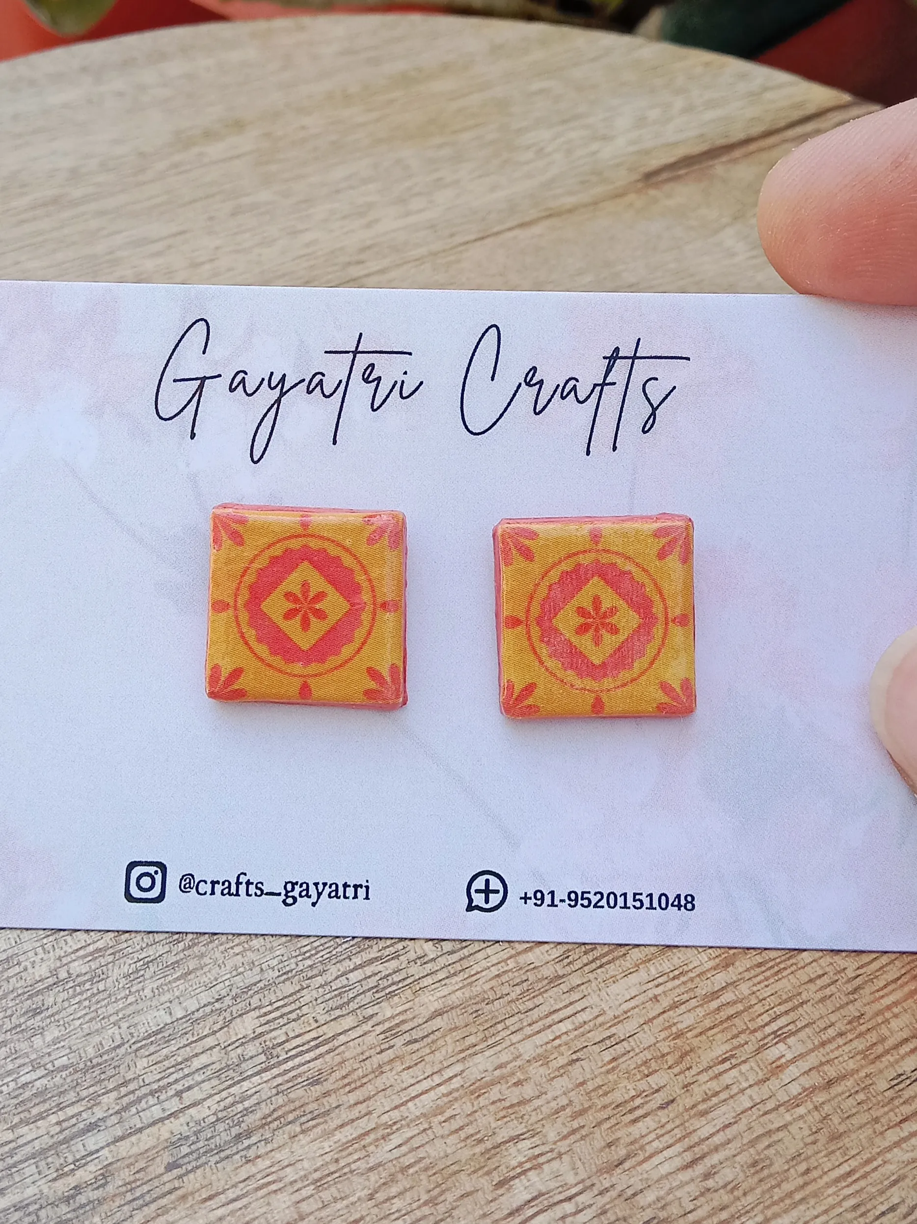 Orange Mediterranean Tiles Inspired Clay Studs. Earrings with Anti-Tarnish Stainless Steel backing.