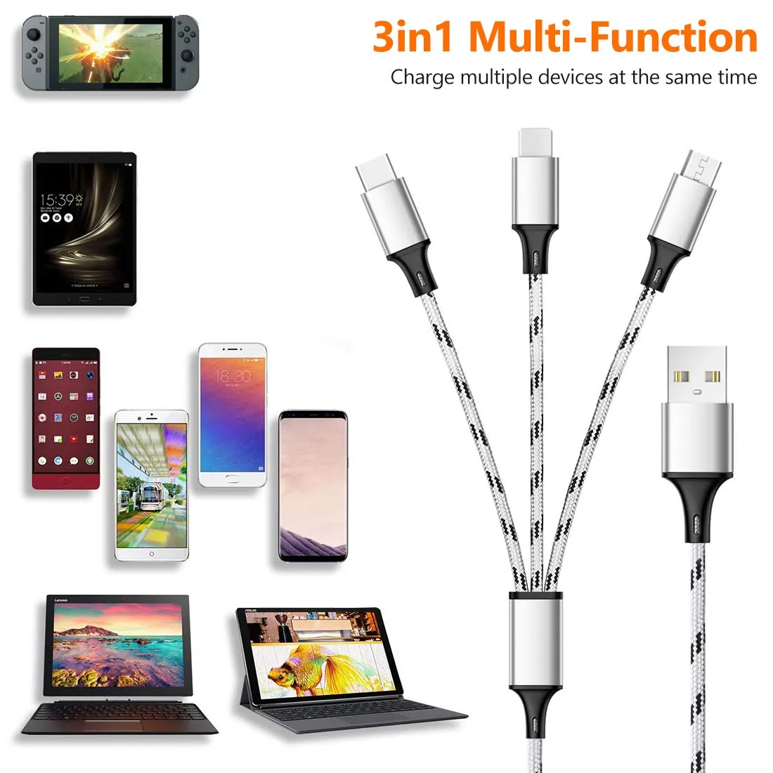 3 in 1 cloth cable